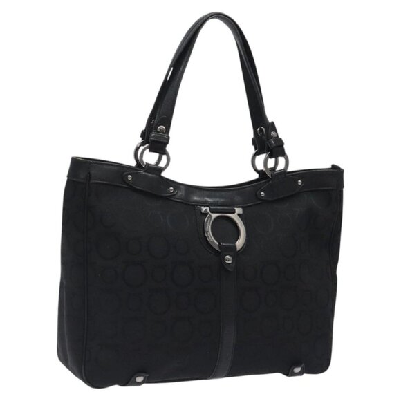 Salvatore Ferragamo Gancini Tote Bag Canvas Black Silver Auth - Picture 1 of 16